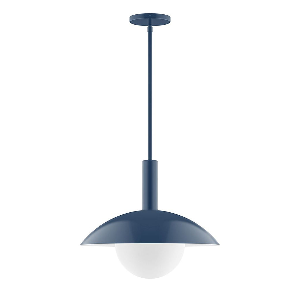 16" Stack Half Dome Stem Hung Pendant With 6 Inch White Opal Glass Globe, Navy - STGX476-G15-50