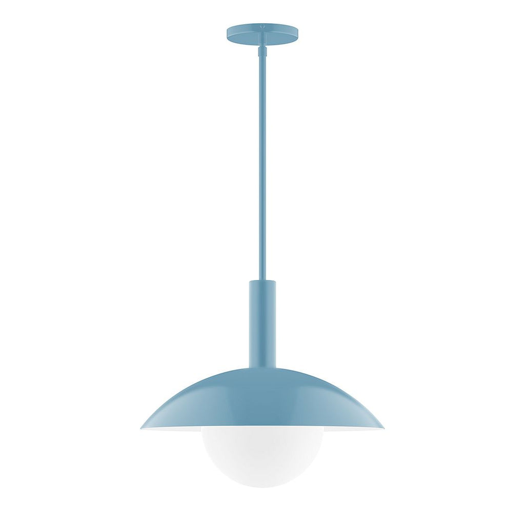 16" Stack Half Dome Stem Hung Pendant With 6 Inch White Opal Glass Globe, Light Blue - STGX476-G15-54