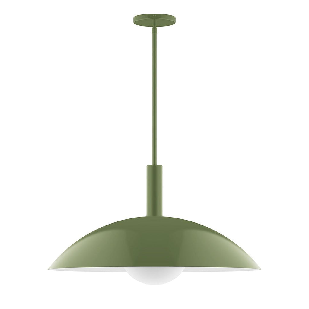 24" Stack Half Dome Stem Hung Pendant With 6 Inch White Opal Glass Globe, Fern Green - STGX477-G15-22