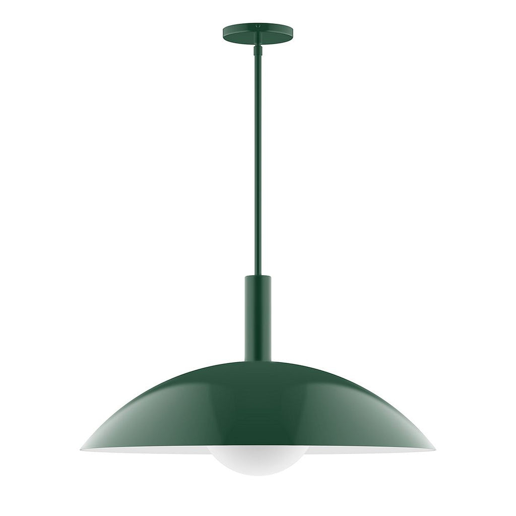 24" Stack Half Dome Stem Hung Pendant With 6 Inch White Opal Glass Globe, Forest Green - STGX477-G15-42