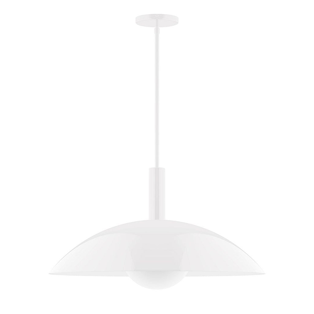 24" Stack Half Dome Stem Hung Pendant With 6 Inch White Opal Glass Globe, White - STGX477-G15-44