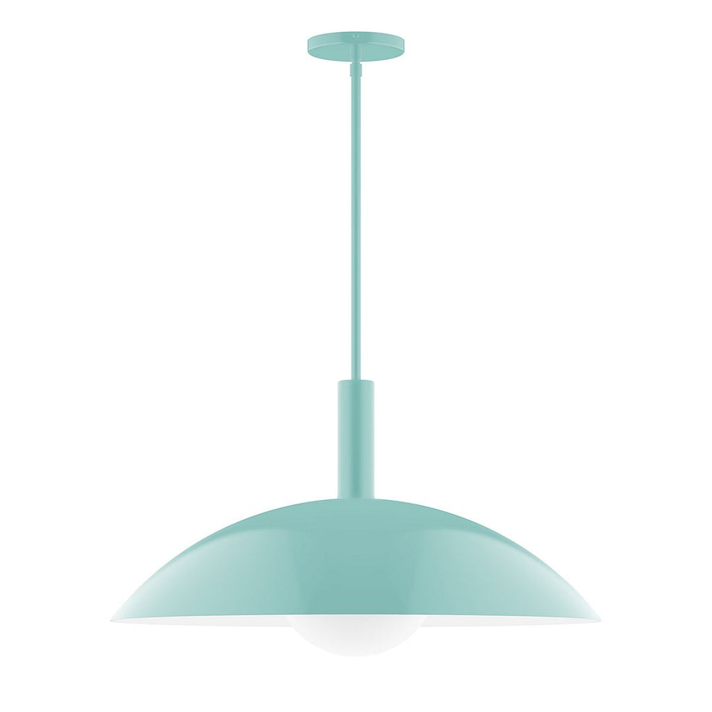 24" Stack Half Dome Stem Hung Pendant With 6 Inch White Opal Glass Globe, Sea Green - STGX477-G15-48