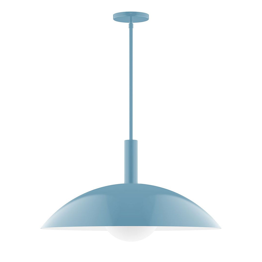 24" Stack Half Dome Stem Hung Pendant With 6 Inch White Opal Glass Globe, Light Blue - STGX477-G15-54