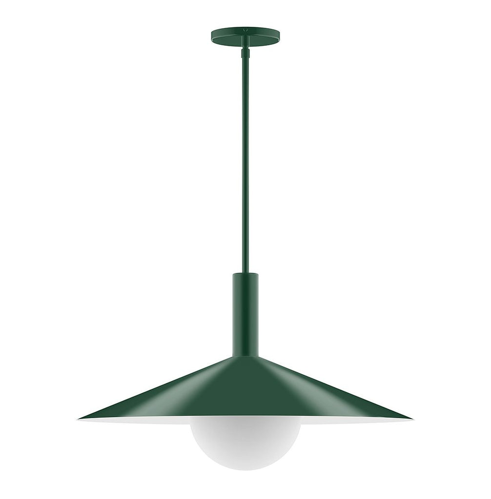 24" Stack Shallow Cone Stem Hung Pendant With 6 Inch White Opal Glass Globe, Forest Green - STGX478-G15-42