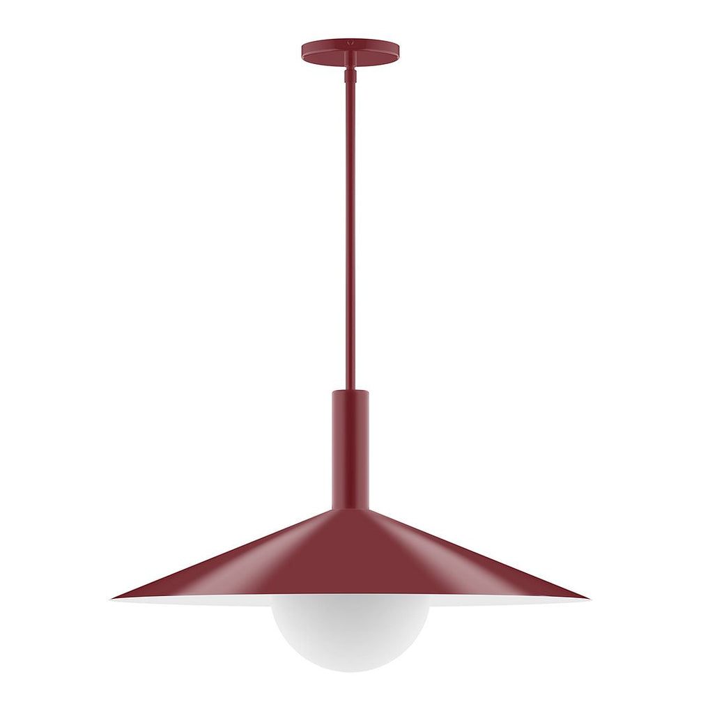 24" Stack Shallow Cone Stem Hung Pendant With 6 Inch White Opal Glass Globe, Barn Red - STGX478-G15-55