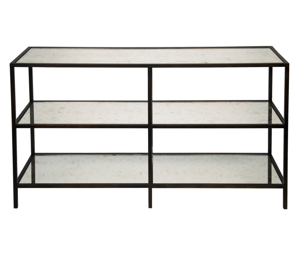 3 Tier Console with Antique Glass, Black Metal Finish