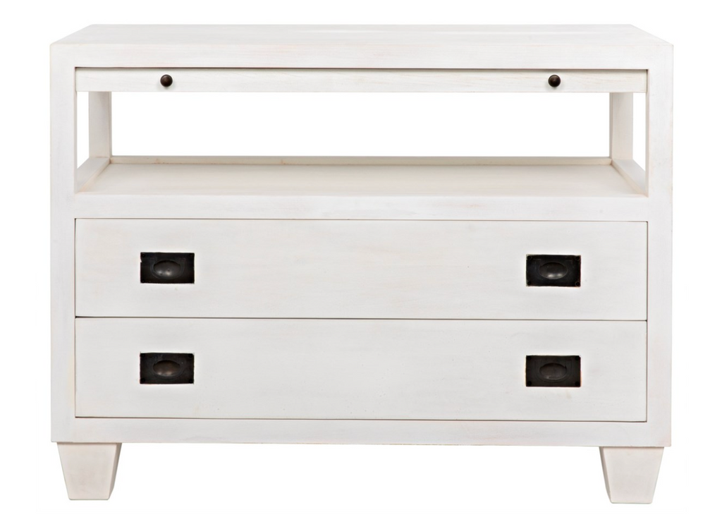 2-Drawer Side Table with Sliding Tray, White Wash