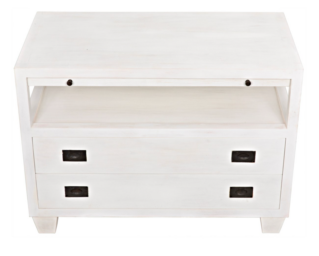 2-Drawer Side Table with Sliding Tray, White Wash