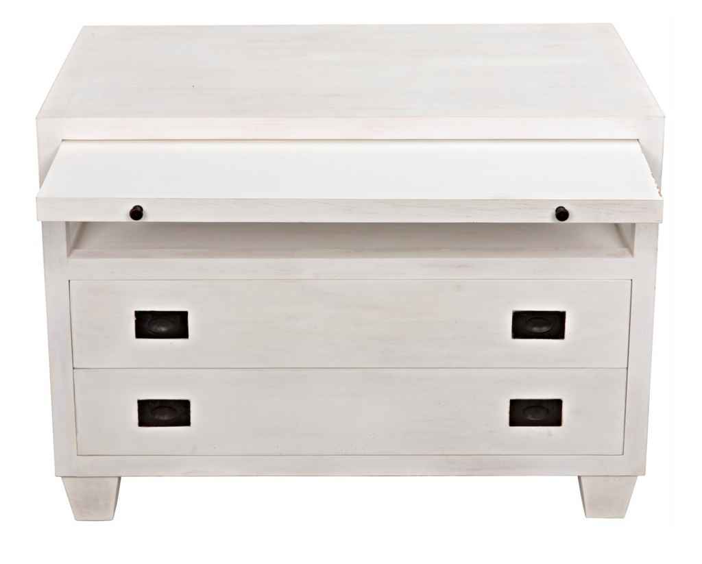 2-Drawer Side Table with Sliding Tray, White Wash