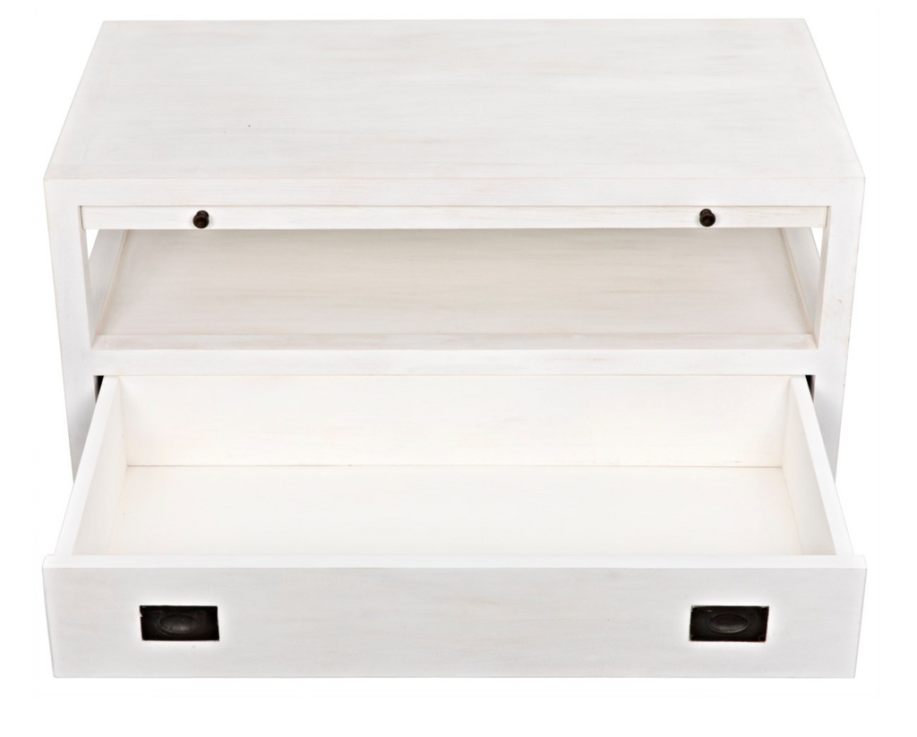 2-Drawer Side Table with Sliding Tray, White Wash