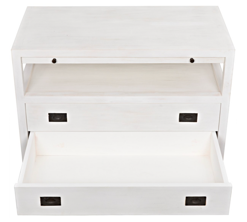 2-Drawer Side Table with Sliding Tray, White Wash