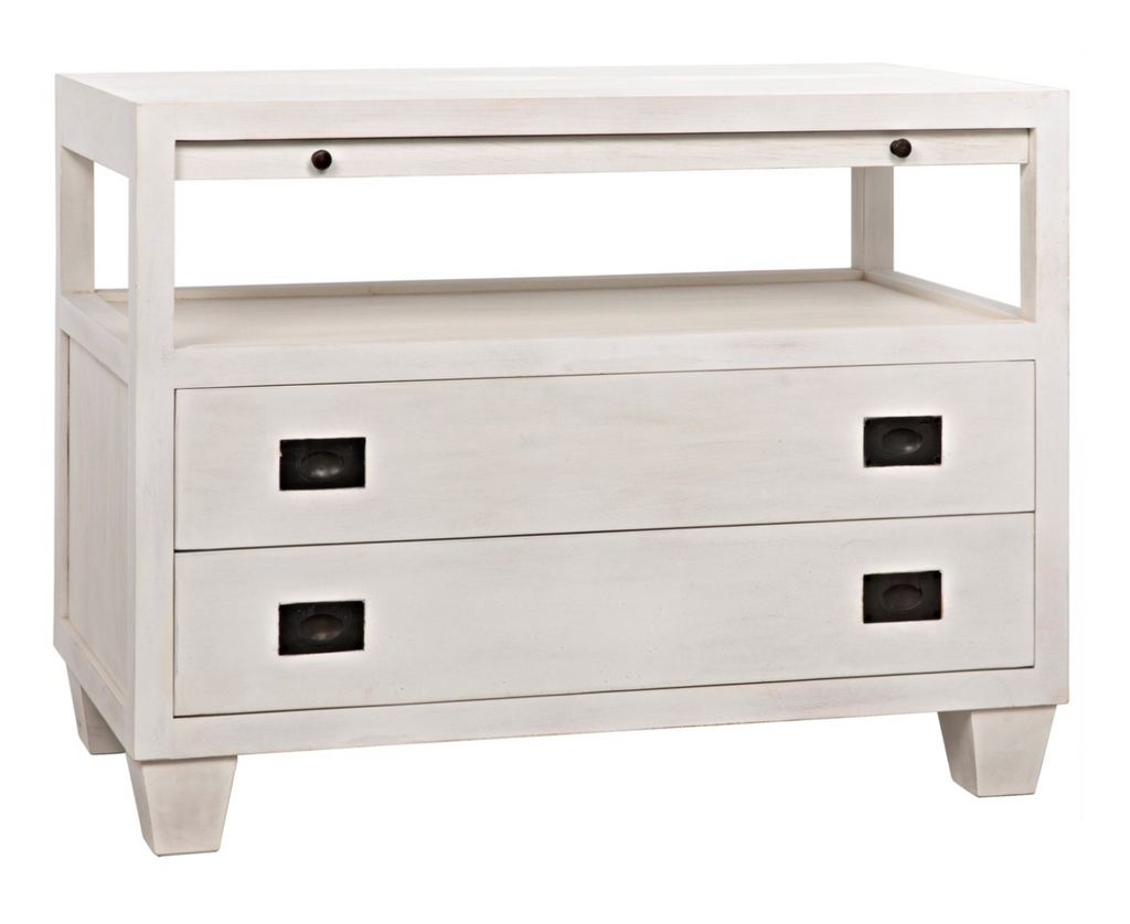 2-Drawer Side Table with Sliding Tray, White Wash