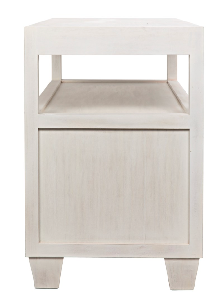 2-Drawer Side Table with Sliding Tray, White Wash