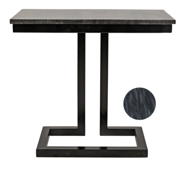 Alonzo Side Table, Black Metal with Marble