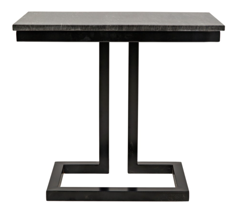 Alonzo Side Table, Black Metal with Marble