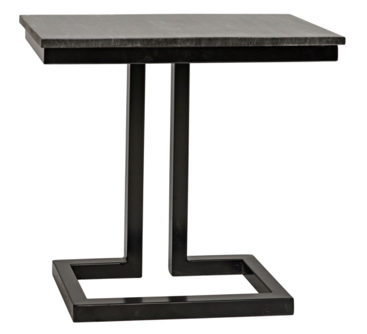 Alonzo Side Table, Black Metal with Marble