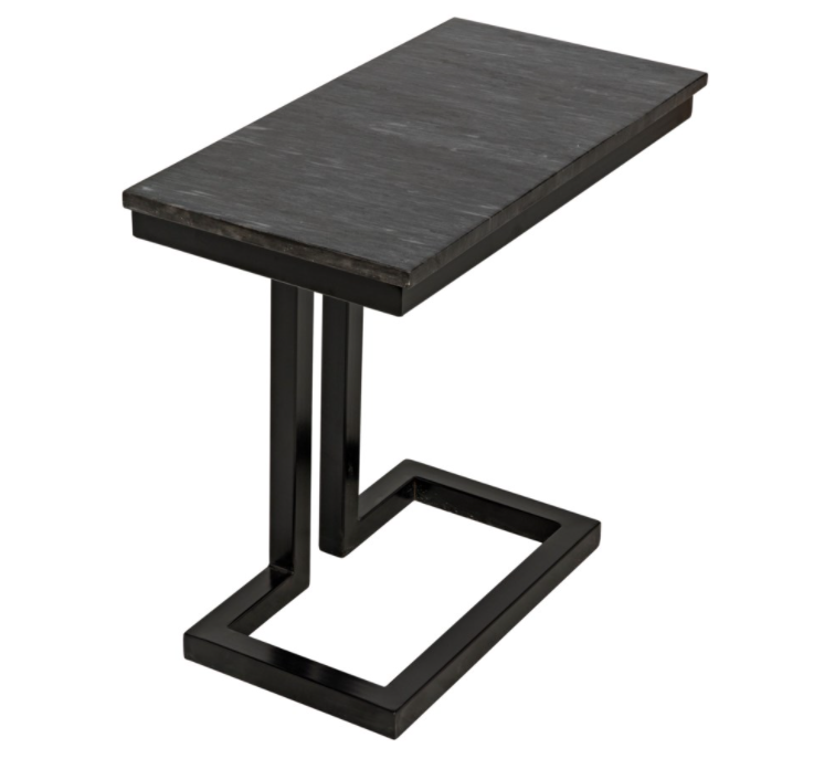 Alonzo Side Table, Black Metal with Marble