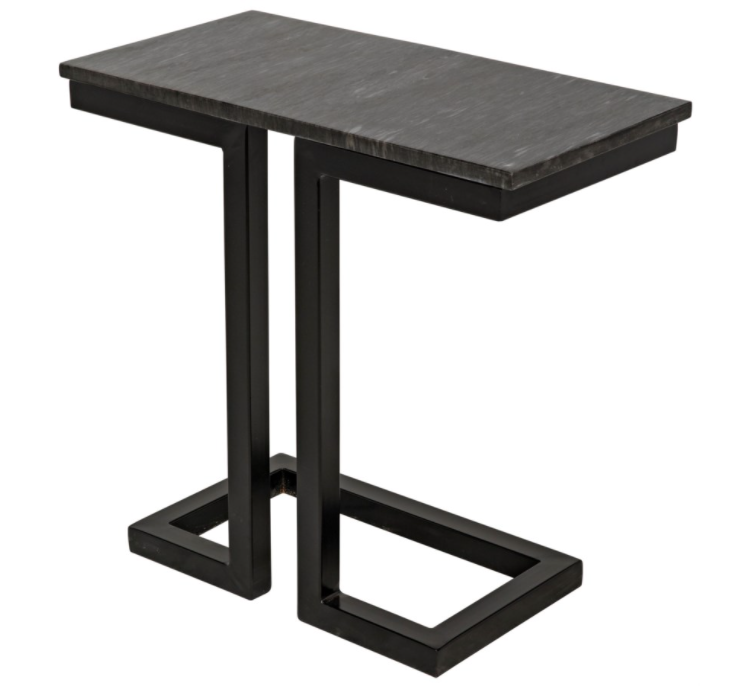 Alonzo Side Table, Black Metal with Marble