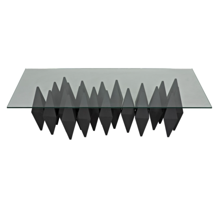 Bast Metal Coffee Table with Glass Top, Black Metal