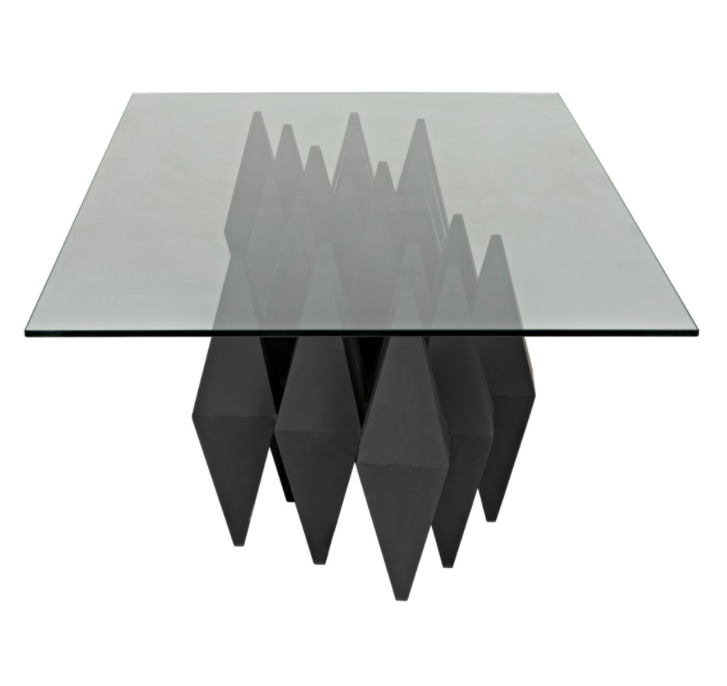 Bast Metal Coffee Table with Glass Top, Black Metal