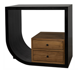 Burton Side Table, Left, Hand Rubbed Black and Teak