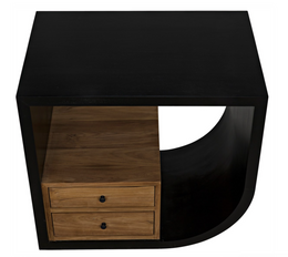 Burton Side Table, Right, Hand Rubbed Black and Teak