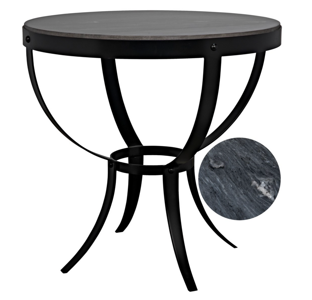 Byron Side Table, Black Metal with Marble