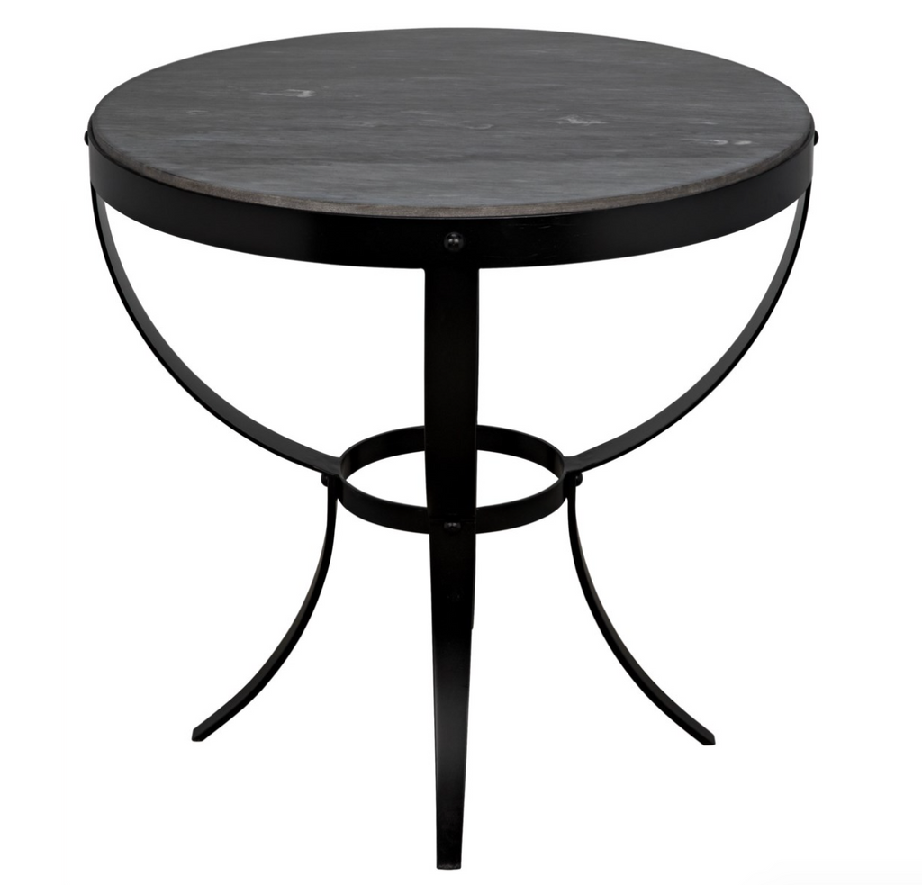 Byron Side Table, Black Metal with Marble