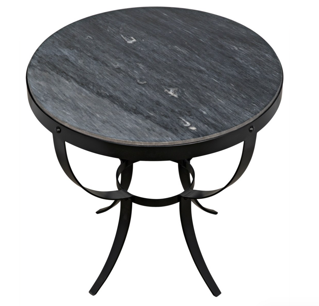 Byron Side Table, Black Metal with Marble