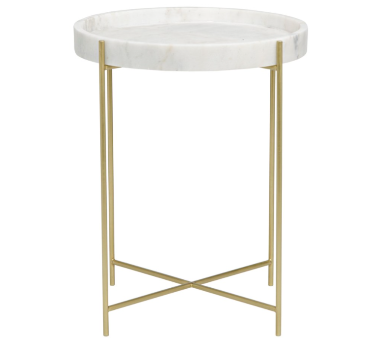 Chico Side Table, Antique Brass, Metal and Stone