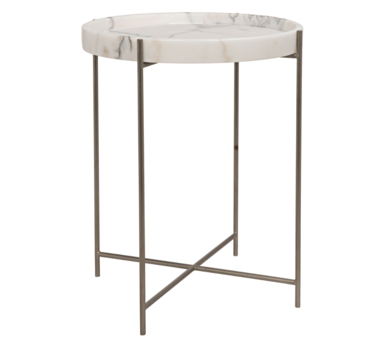 Chico Side Table, Antique Silver, Metal and Stone
