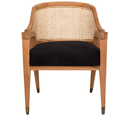 Chloe Chair, Teak, Caning, and Black Cotton