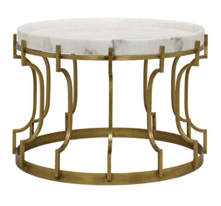 Corium Side Table, Antique Brass, Metal and Quartz