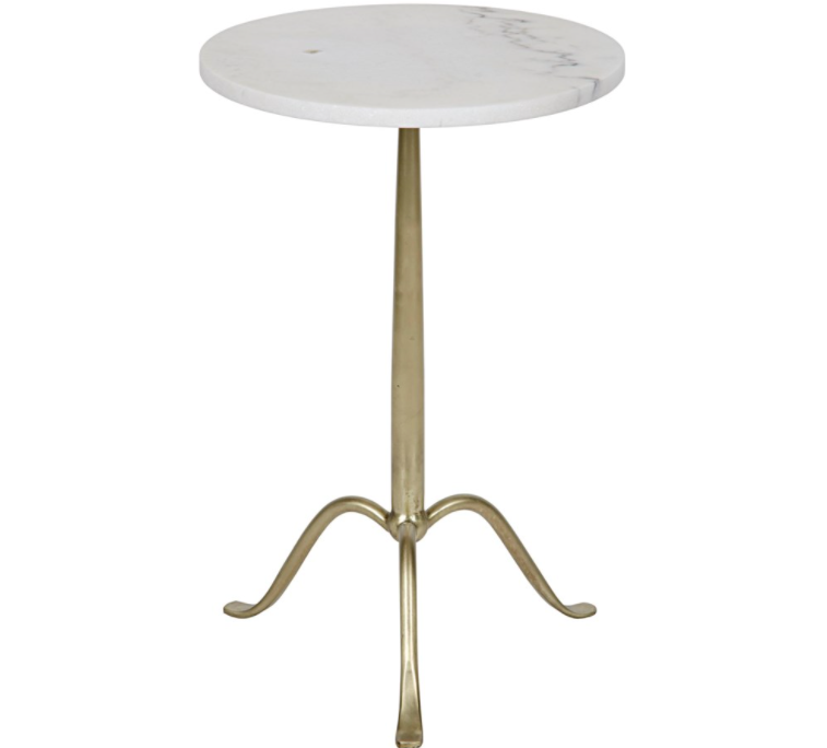 Cosmopolitan Side Table, Antique Brass, Metal and Quartz