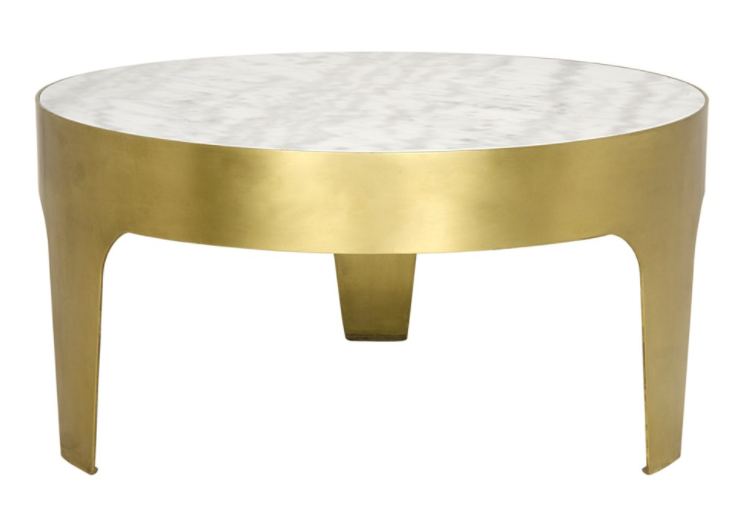 Cylinder Round Coffee Table, Antique Brass, Metal and Quartz