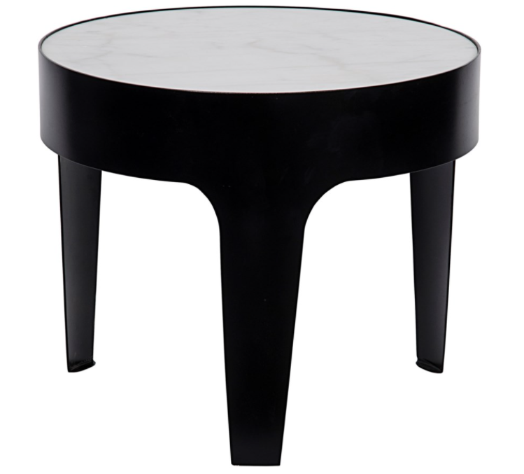 Cylinder Side Table, Black Metal with Quartz Top, Large