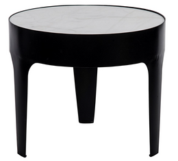 Cylinder Side Table, Black Metal with Quartz Top, Large