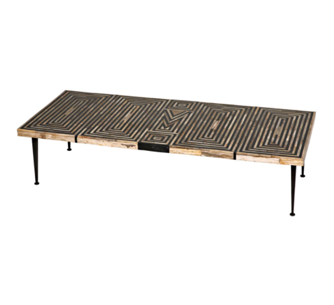 Deco Onyx Inlaid Coffee Table with Metal Legs
