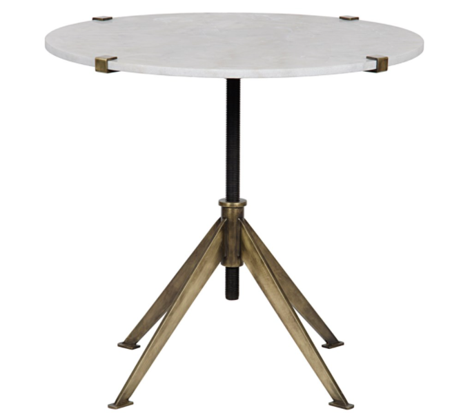 Edith Adjustable Side Table, Large, Antique Brass, Metal and Quartz