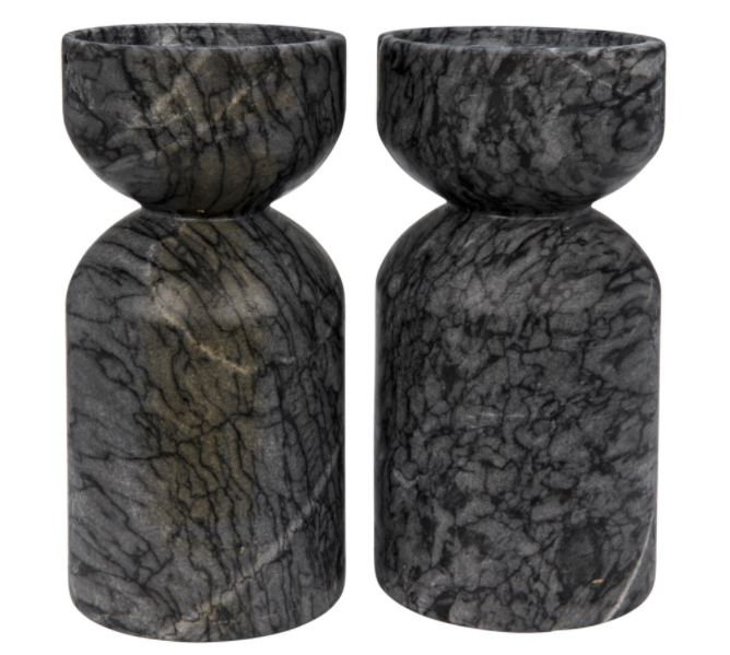 Elias Decorative Candle Holder, Set of 2, Black Marble
