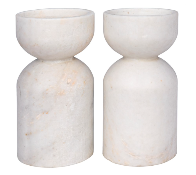 Elias Decorative Candle Holder, Set of 2, White Marble