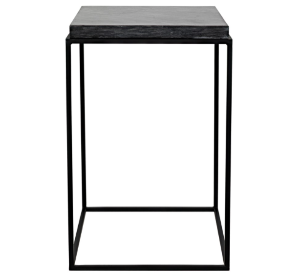 Lamar Side Table, Black Metal Finish with Black Stone