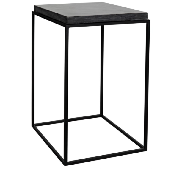 Lamar Side Table, Black Metal Finish with Black Stone