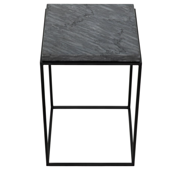 Lamar Side Table, Black Metal Finish with Black Stone