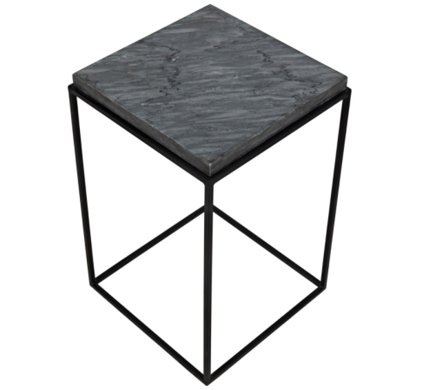 Lamar Side Table, Black Metal Finish with Black Stone