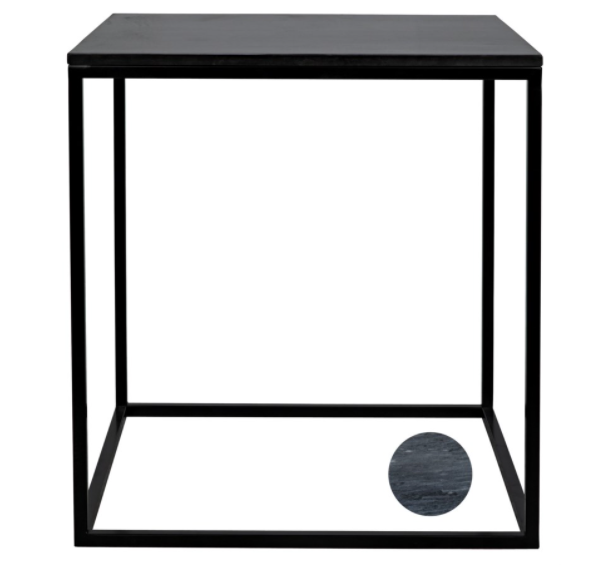 Landon Side Table, Black Metal with Marble