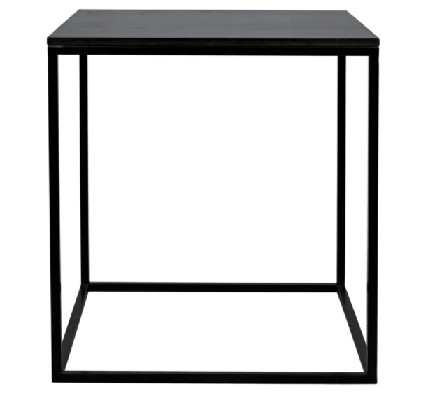 Landon Side Table, Black Metal with Marble