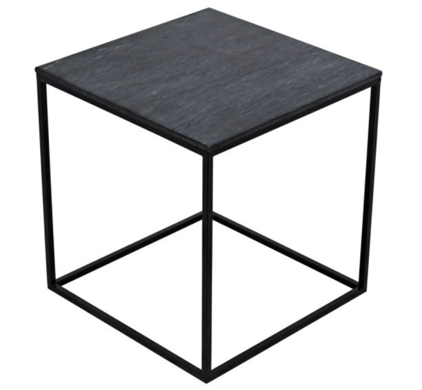 Landon Side Table, Black Metal with Marble