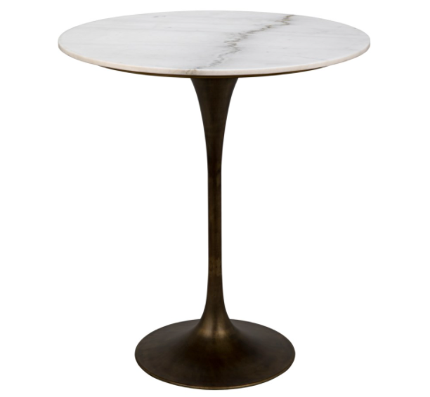 Laredo Bar Table 36", Aged Brass, White Marble Top