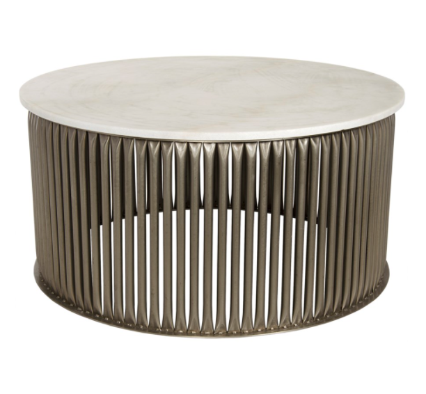 Lenox Coffee Table, Antique Silver, Metal and Stone